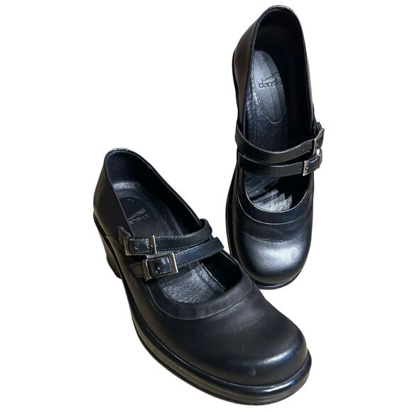 Dansko Shoes - Dansko Babette Black Leather Mary Jane Dual Strap Wedges Size 38 US Size 7.5